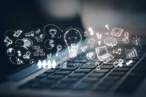 Laptop displaying strategies used in fractional marketing services strategy