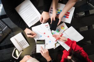 Team discussing data-driven marketing strategy